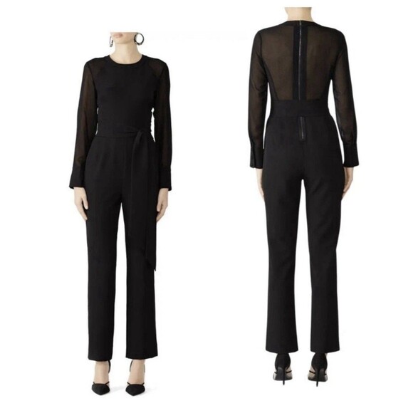 Rachael Roy Black Chiffon Sleeve Back Straight Leg Romper Jumpsuit Women’s 2 - Picture 1 of 10